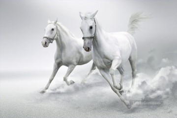 馬 Painting - 走る白雪姫の馬